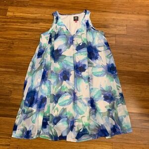 Vince Camuto Floral Print Dress Womens Size 10 Blue White Sleeveless V-Neck Tank
